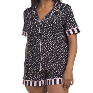 Room Service Women's Starry Nights Print Pajama Set - Black and Pink